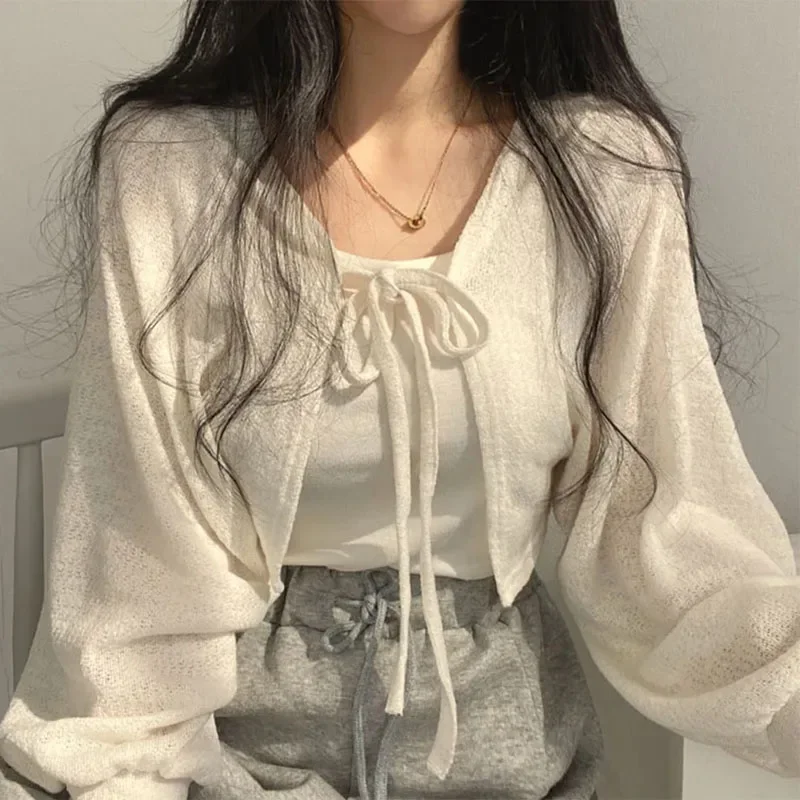 Korean Street Fashion Female - Cardigan tricoté blanc pour femmes, protection