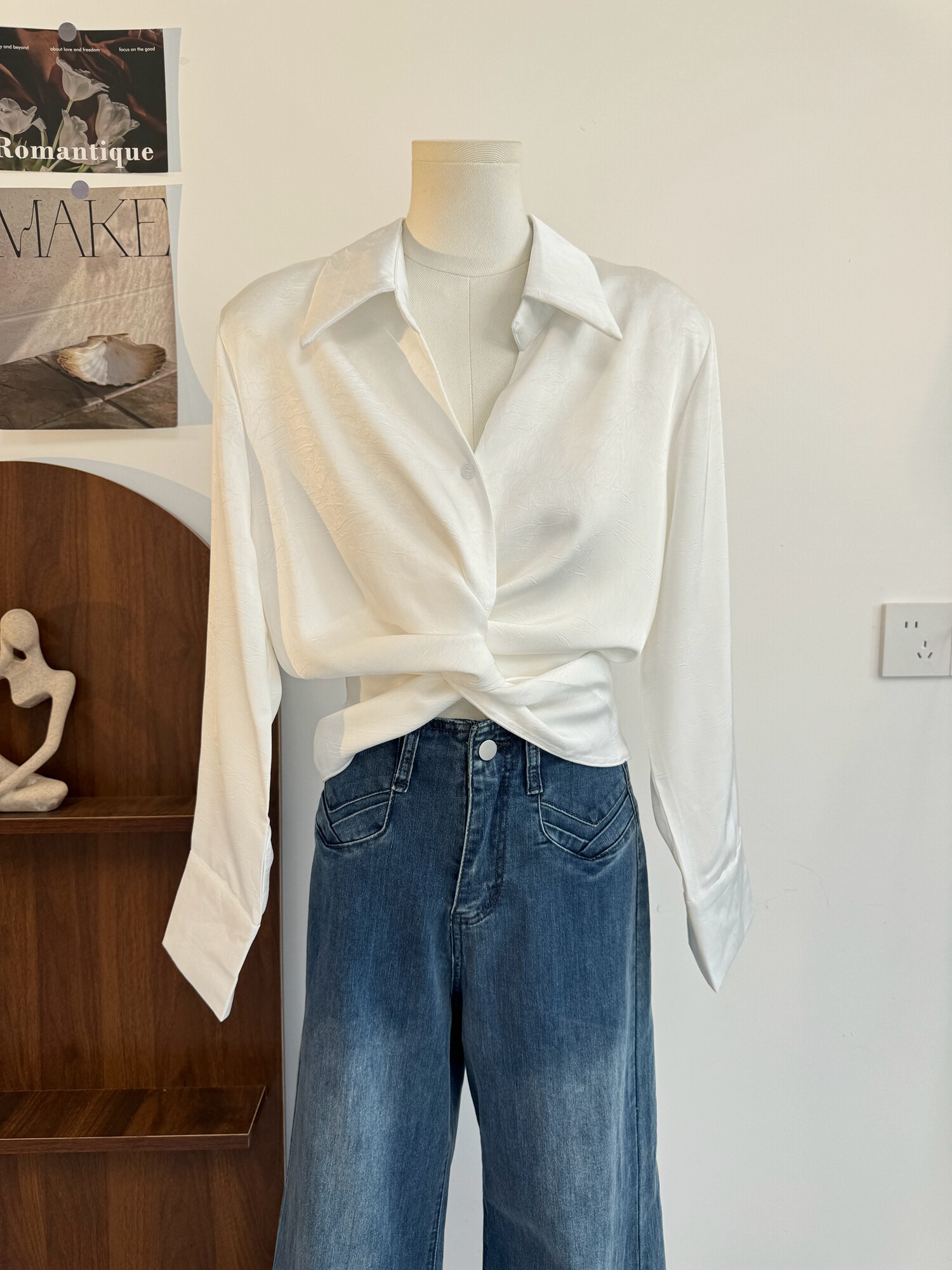 Korean Street Fashion Female - Blouse en satin à revers pour