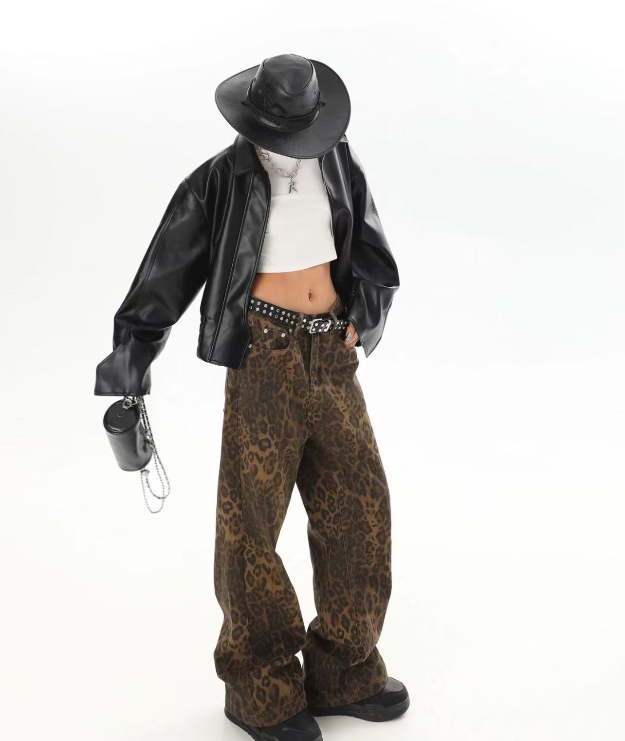 Street Fashion Jeans Men - Pantalon large à imprimé léopard pour