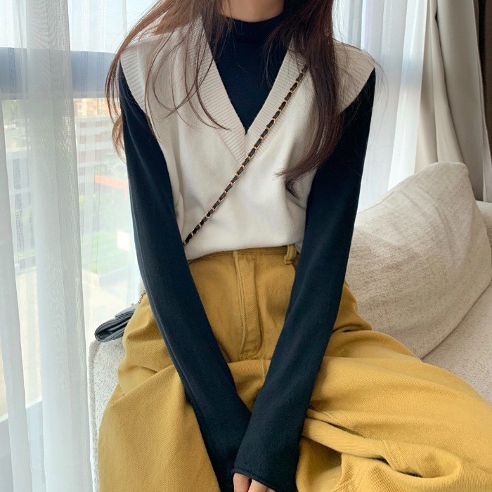 Gilet pull sans manches tricot - Korean Street Fashion Female avis et prix