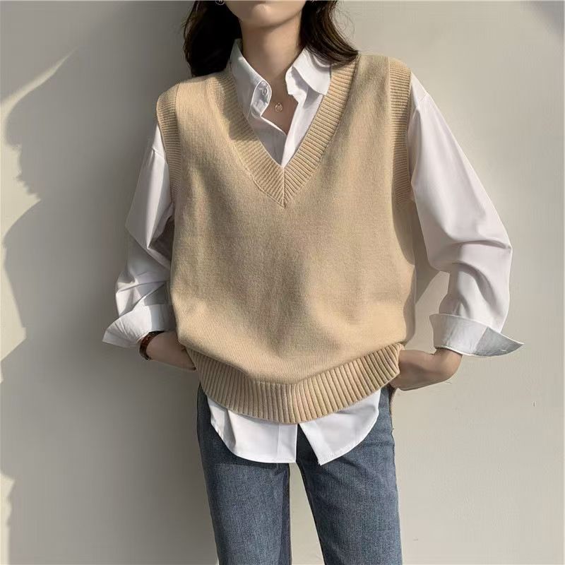 Gilet pull sans manches tricot - Korean Street Fashion Female avis et prix
