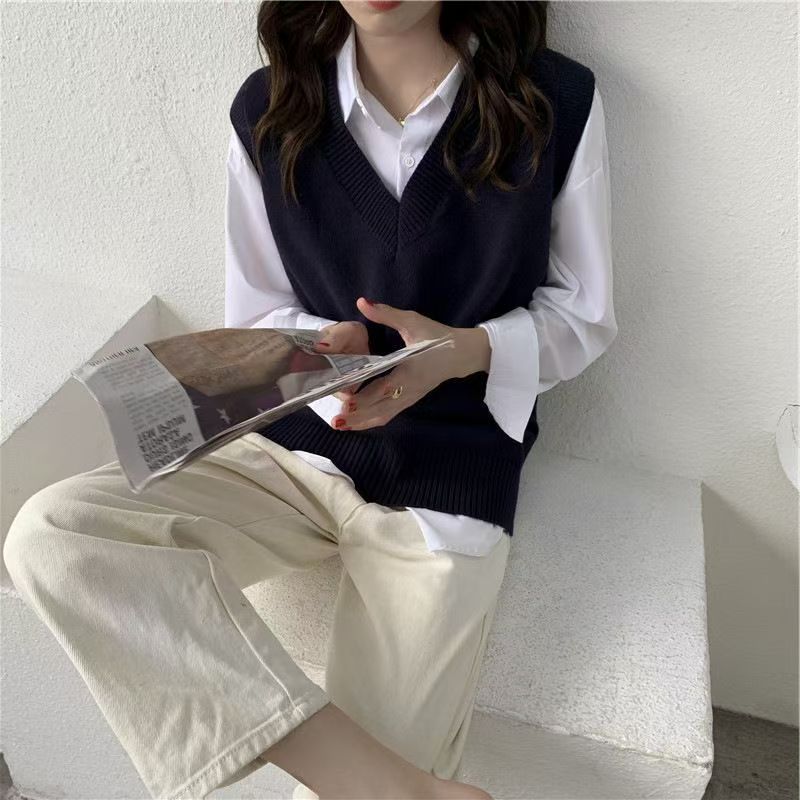 Gilet pull sans manches tricot - Korean Street Fashion Female avis et prix