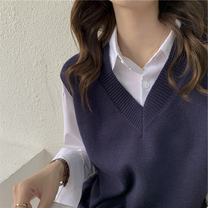 Gilet pull sans manches tricot - Korean Street Fashion Female avis et prix