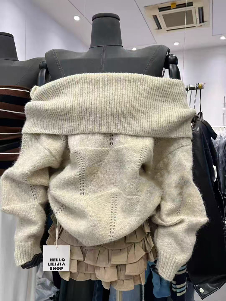 Pull en tricot à col Slash pou - Korean Street Fashion Female avis et prix