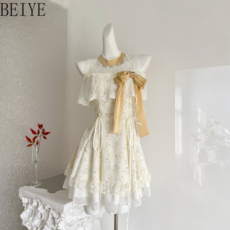 Robe à col en dentelle florale - Japanese Street Fashion Female avis et prix